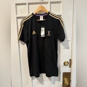 Adidas Men's Black Tee with Gold Stripes